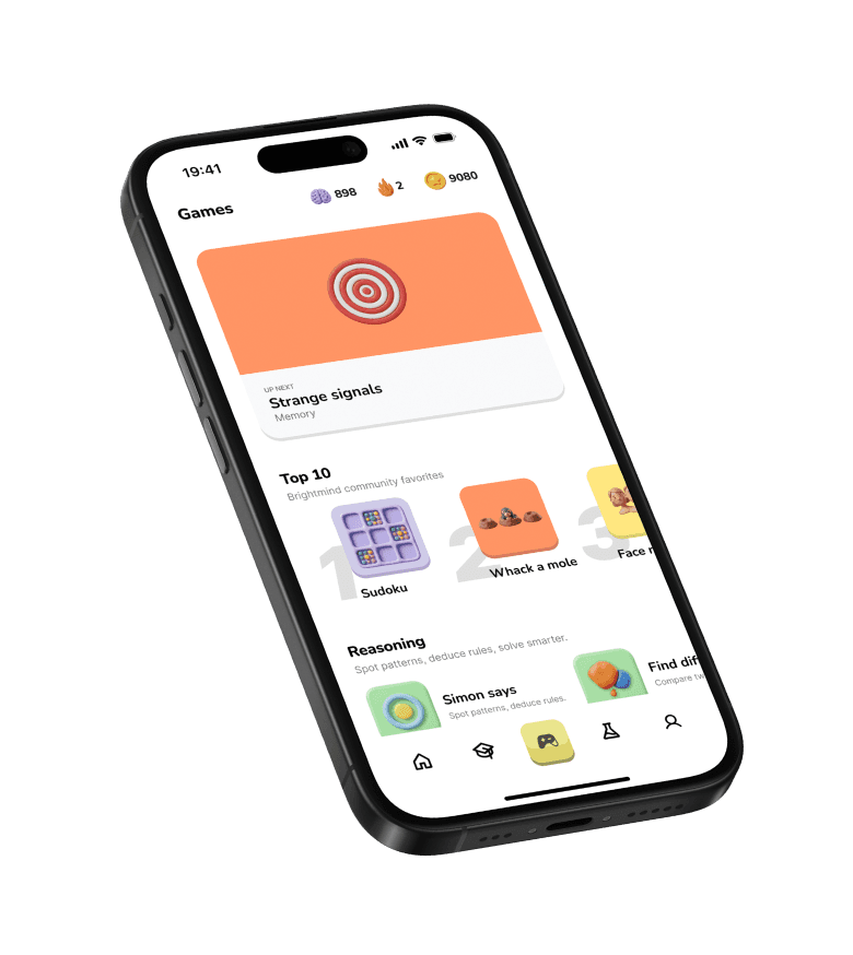 La biblioteca de juegos en la app Brightmind Pro