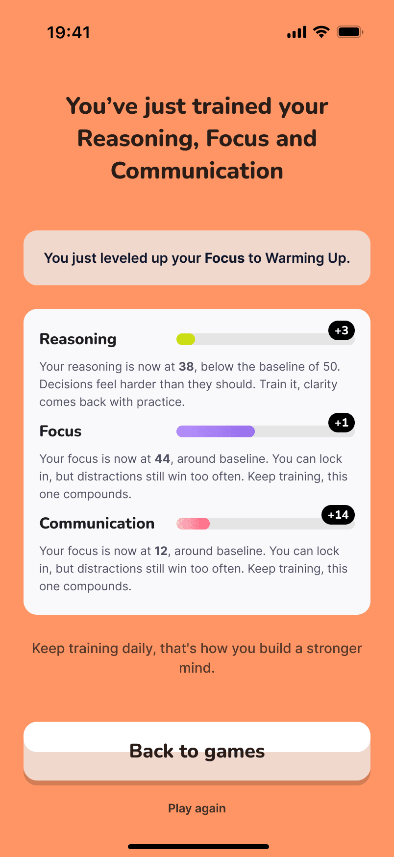 Informe de base de forma mental en la app Brightmind Pro