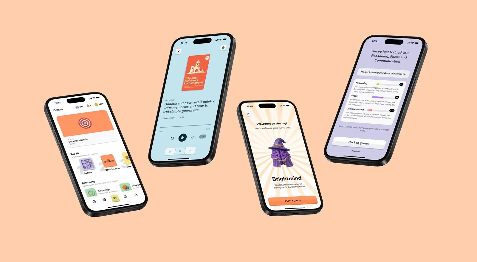 The Brightmind app showing daily training and progress